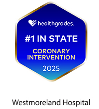 #1 in State Coronary Intervention 2025, Healthgrades logo - Award badge for Westmoreland Hospital