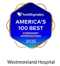 America's 100 Best Coronary Intervention 2025, Healthgrades logo - Award badge for Westmoreland Hospital
