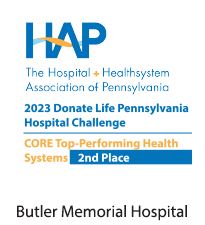 HAP Donate LIfe Pennsylvania CORE Top-Performing Health Systems - 2nd Place - Butler